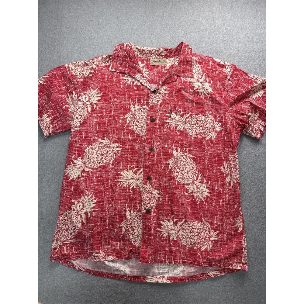 Shirt‎ Vtg. Hawaiian Island - Blue Hawaii  Red & White Flowers Size Large